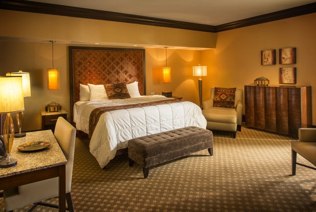 The Presidential Suite master bedroom at Inn of the Mountain Gods Resort and Casino in New Mexico.