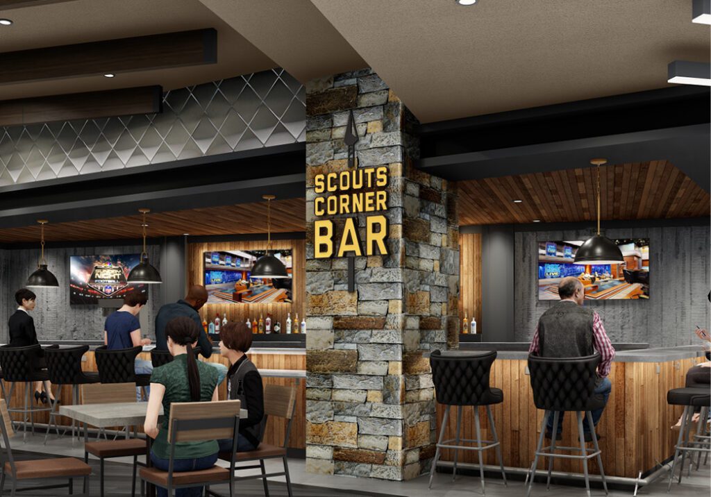 A 3D rendering of Scouts Corner Bar at Inn of the Mountain Gods.