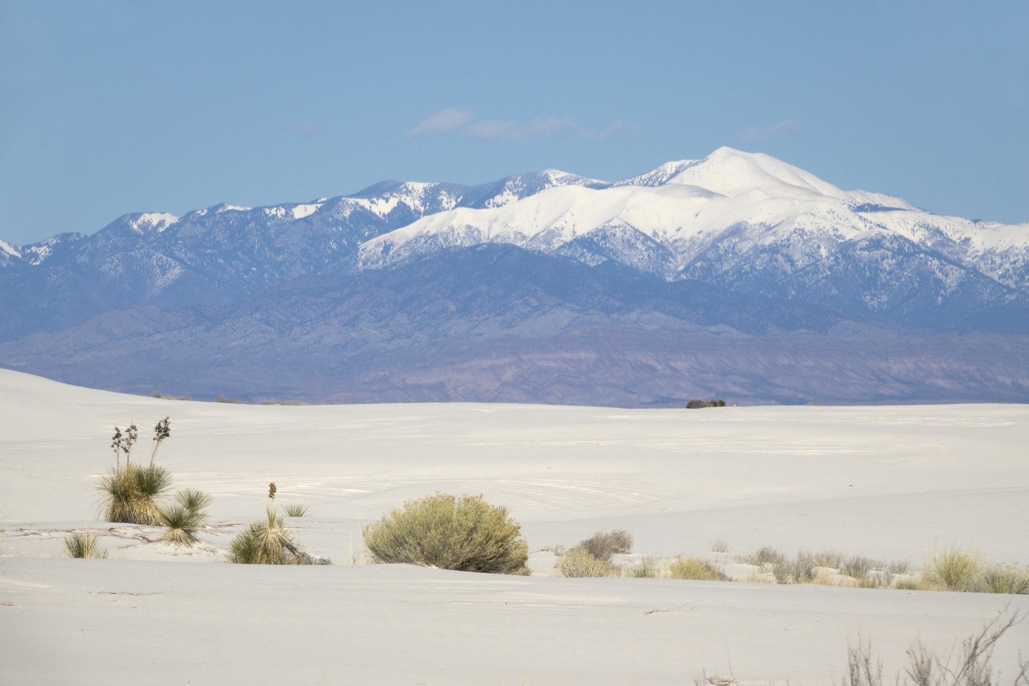 Sierra Blanca Peak from White Sands National Park in New Mexico.